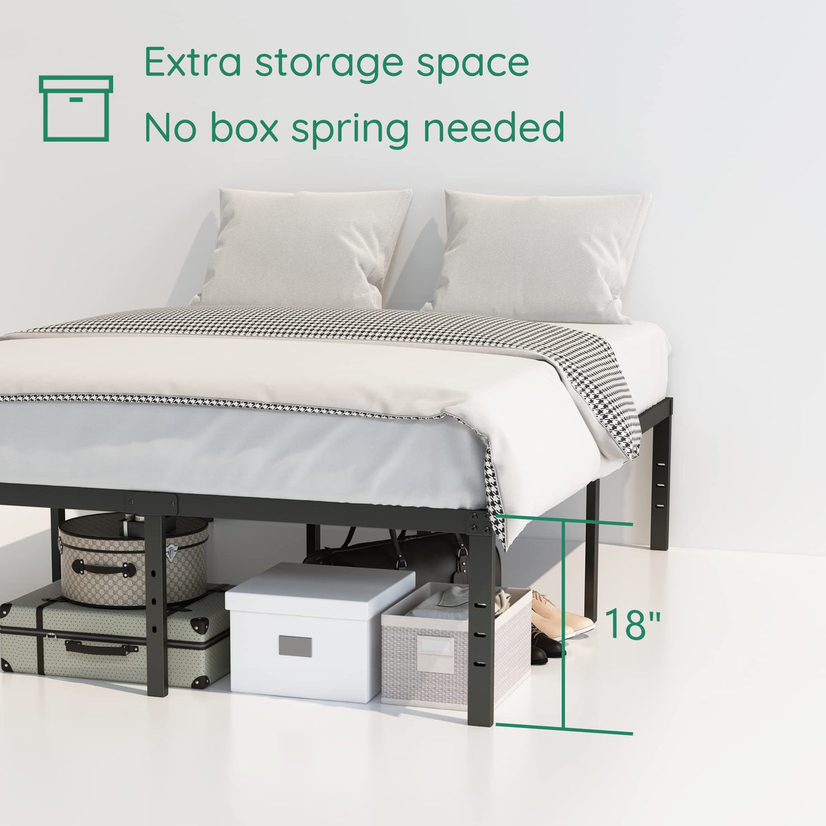 18 Inch High Queen Size Bed Frame with Storage H40697