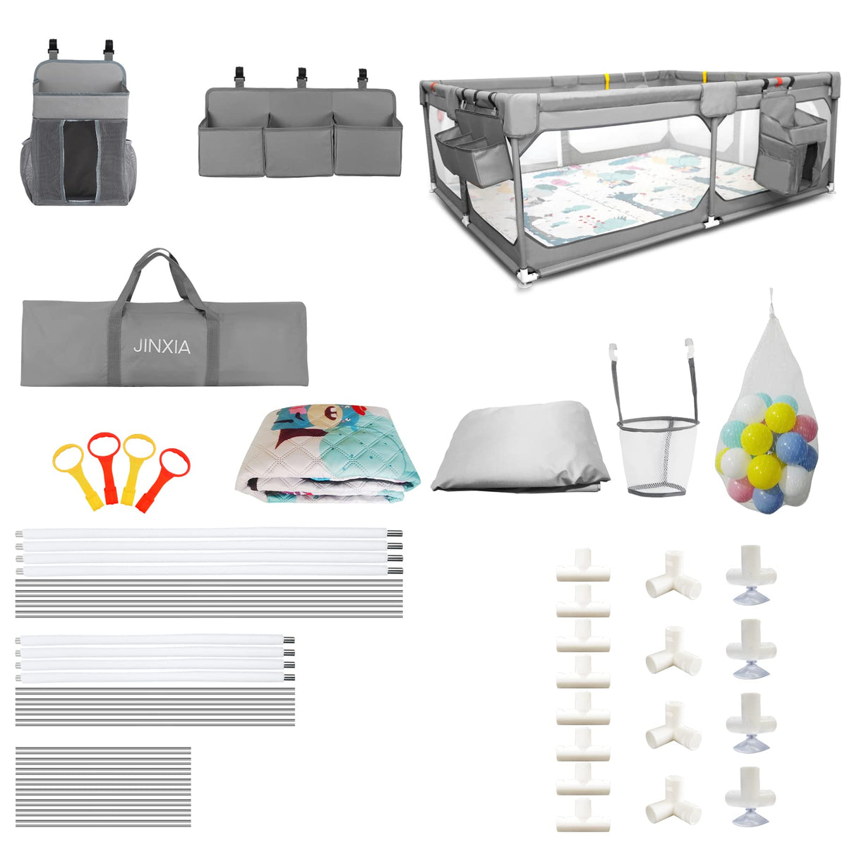 75" x 59" Grey Baby Playpen with Mat Q210027