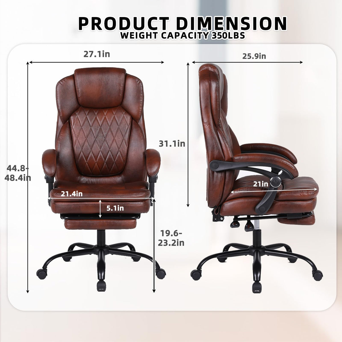 Big and Tall Ergonomic High Back PU Leather Reclining Office Chair with Footrest T83113