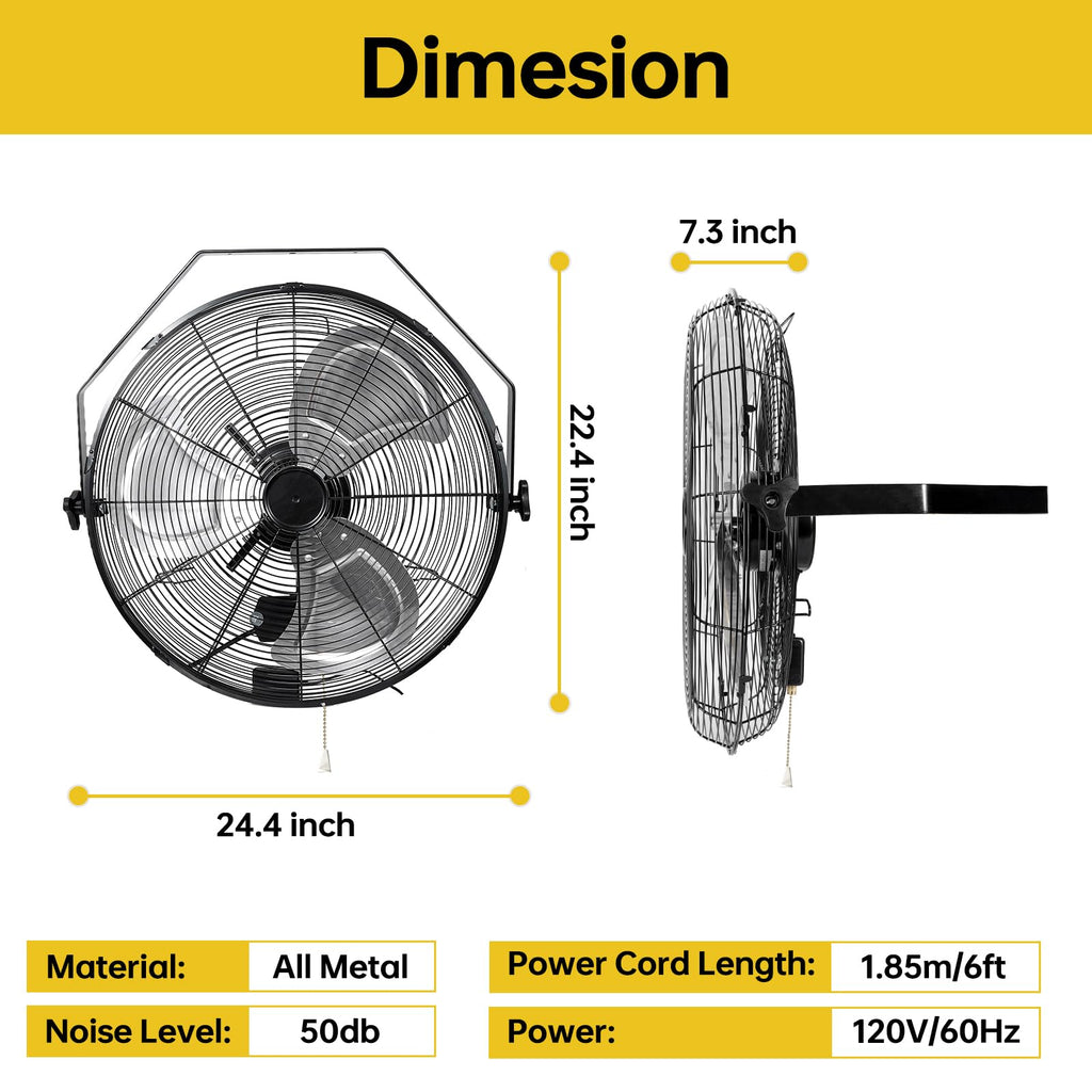 20 Inch High Velocity Metal Wall Mount Fan W21314