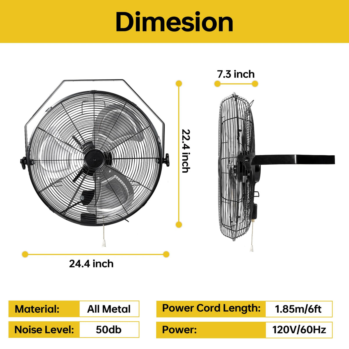 20 Inch High Velocity Metal Wall Mount Fan W21314