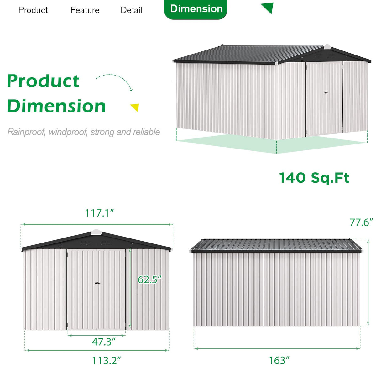 10x14 White Metal Outdoor Storage Shed E40478