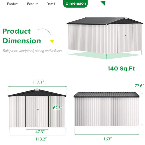 10x14 White Metal Outdoor Storage Shed E40478