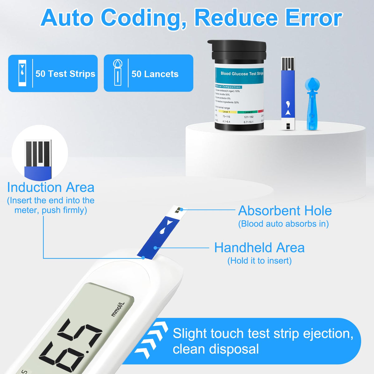 Blood Sugar Monitor Kit with 50 Test Strips & 50 Lancets O9333