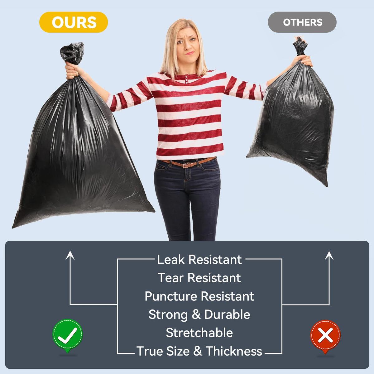 45 Gallon Heavy Duty Black Plastic Trash Bags 50 Count O6585
