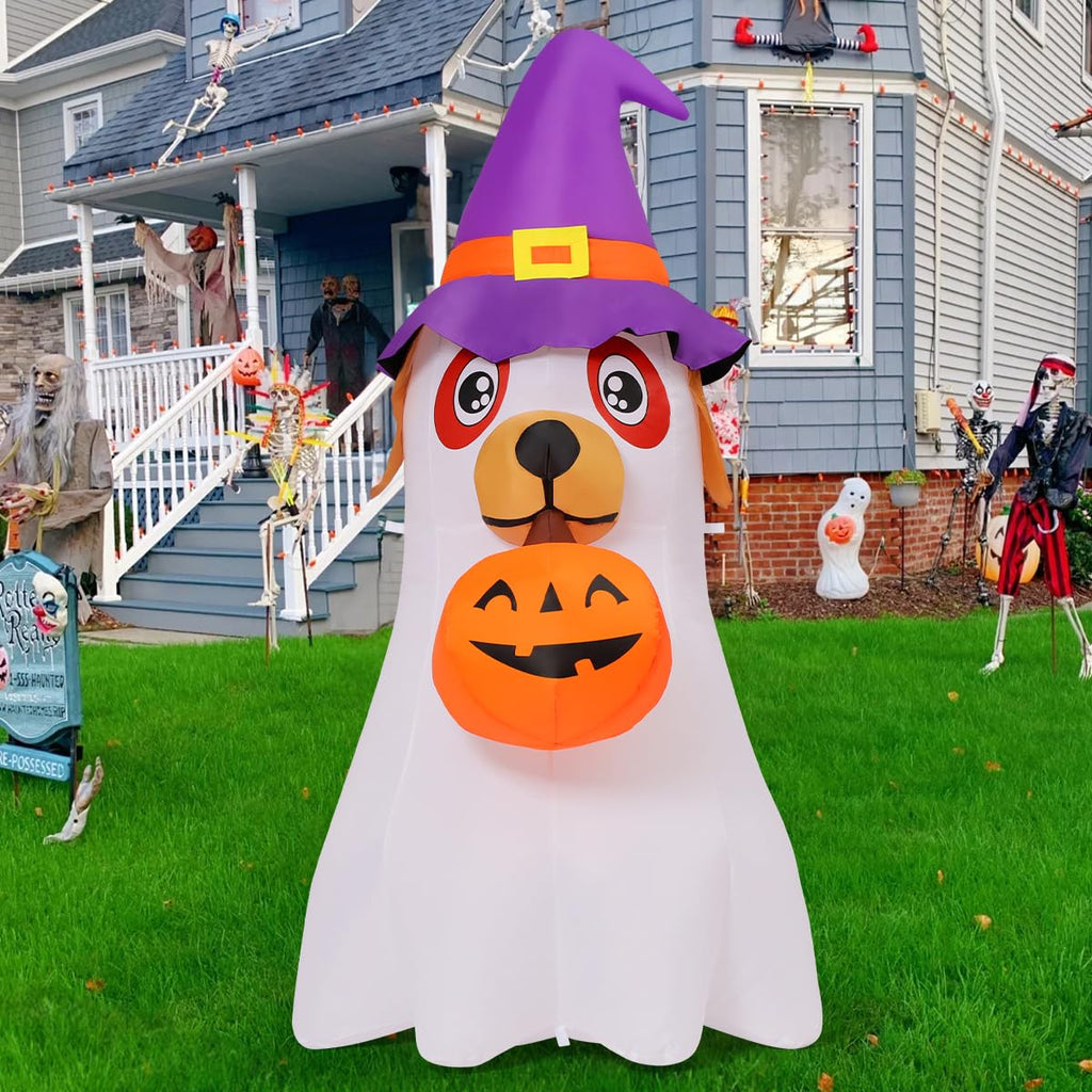 6.2 FT Halloween Inflatables Dog with Pumpkin Built-in LEDs K867880