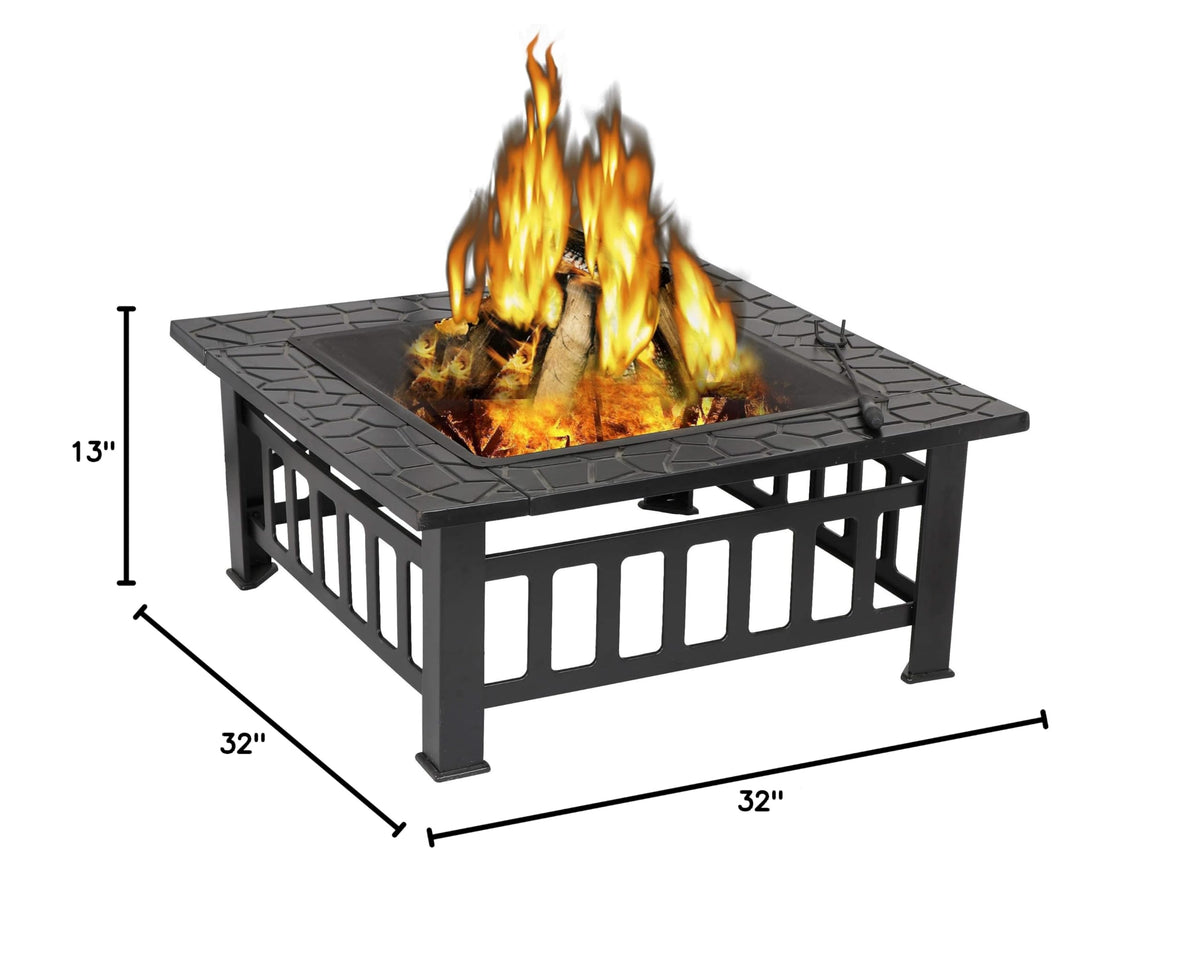 32" Square Metal Wood Burning Fire Pit Table T1507