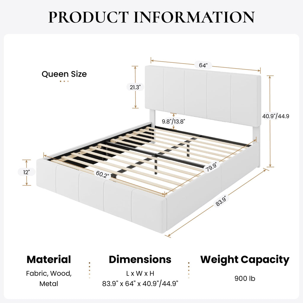 Queen Size White Velvet Upholstered Platform Bed E588
