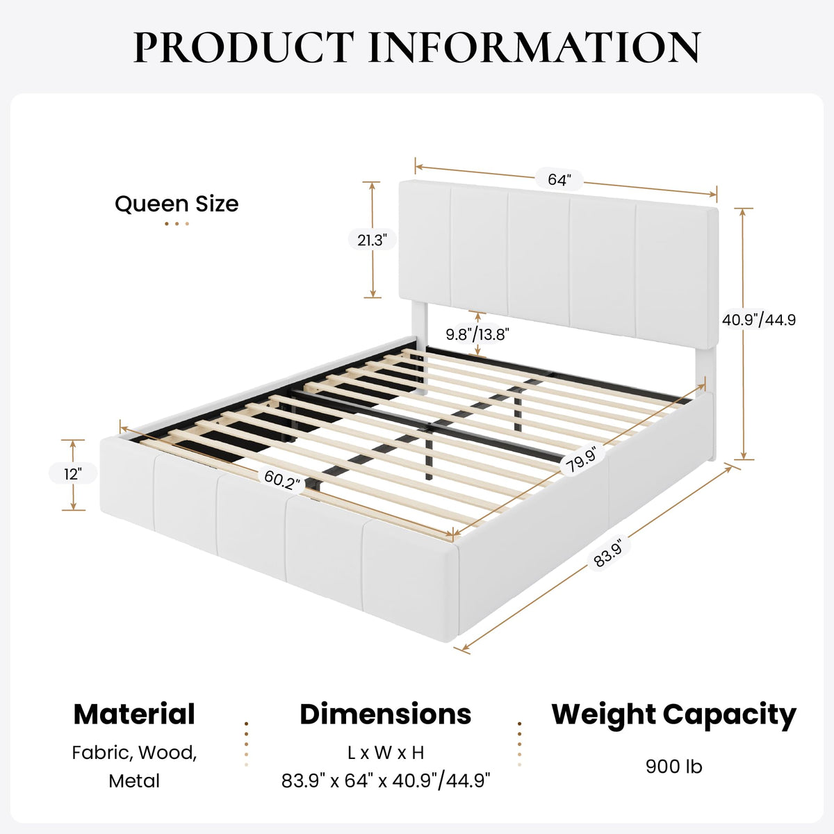 Queen Size White Velvet Upholstered Platform Bed E588