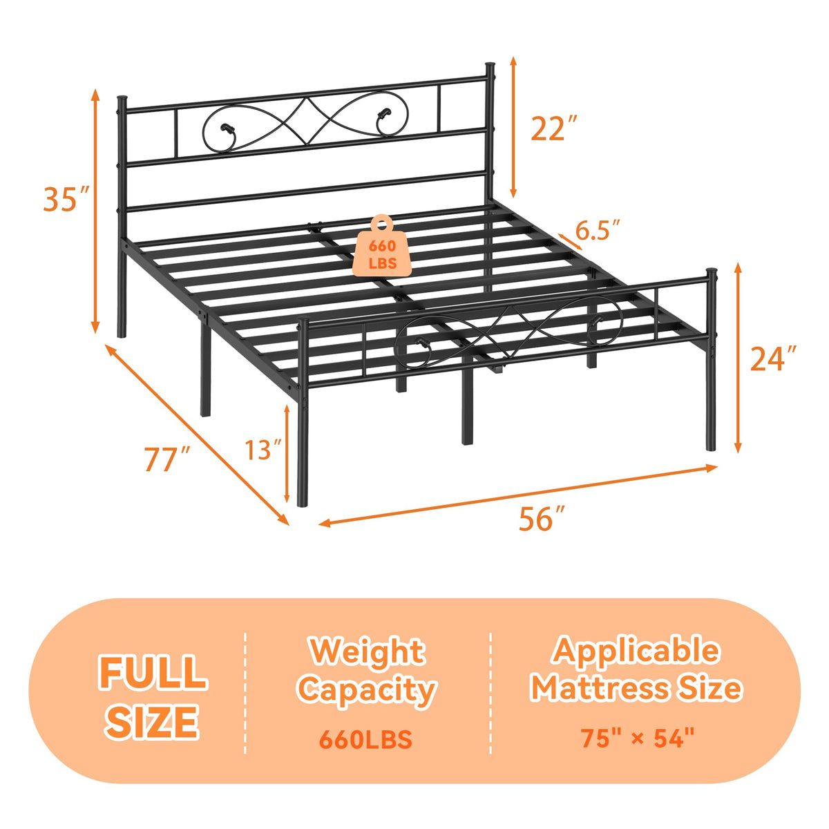 Full Size Metal Platform Bed with Under Storage C128