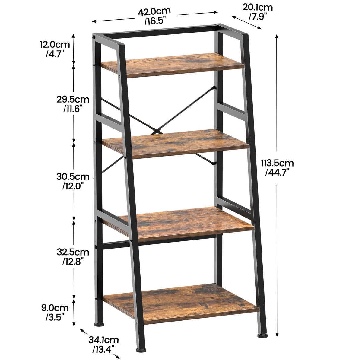 4-Tier Industrial Bookshelf with Steel Frame B911309