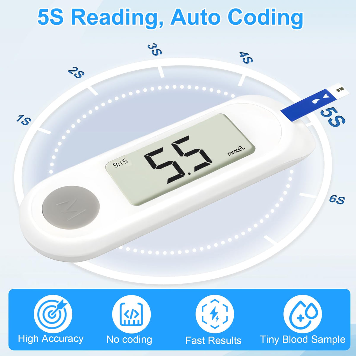 Blood Sugar Monitor Kit with 50 Test Strips & 50 Lancets O9333