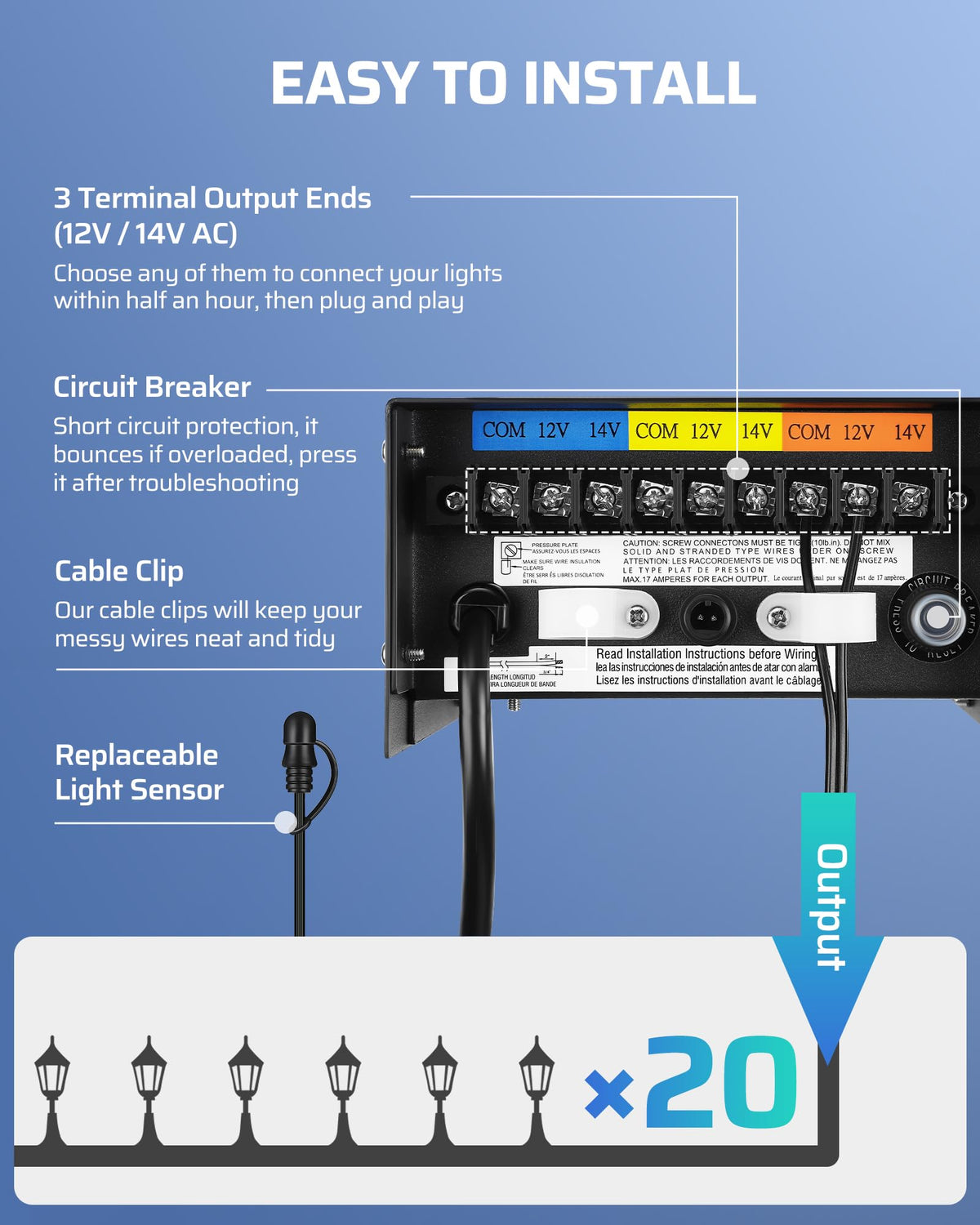 200W Low Voltage Landscape Transformer with Timer and Photocell Sensor M519