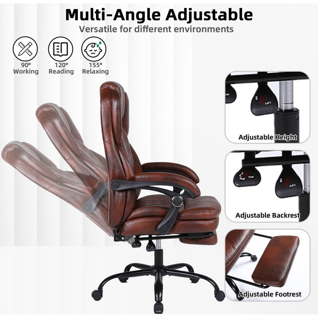 Big and Tall Ergonomic High Back PU Leather Reclining Office Chair with Footrest T83113