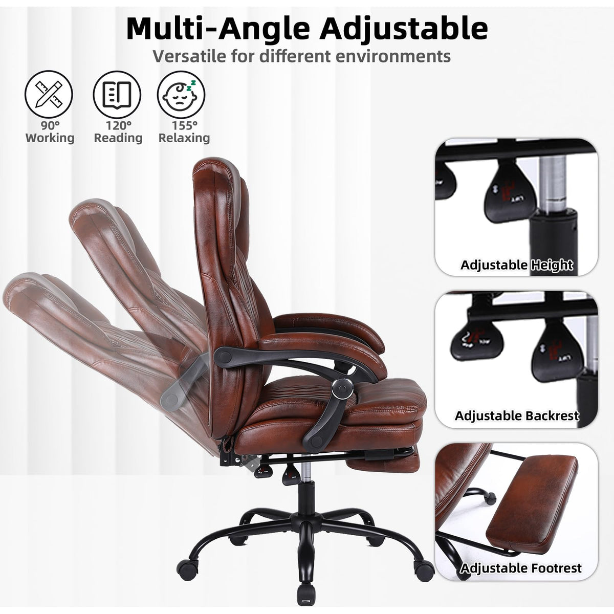 Big and Tall Ergonomic High Back PU Leather Reclining Office Chair with Footrest T83113