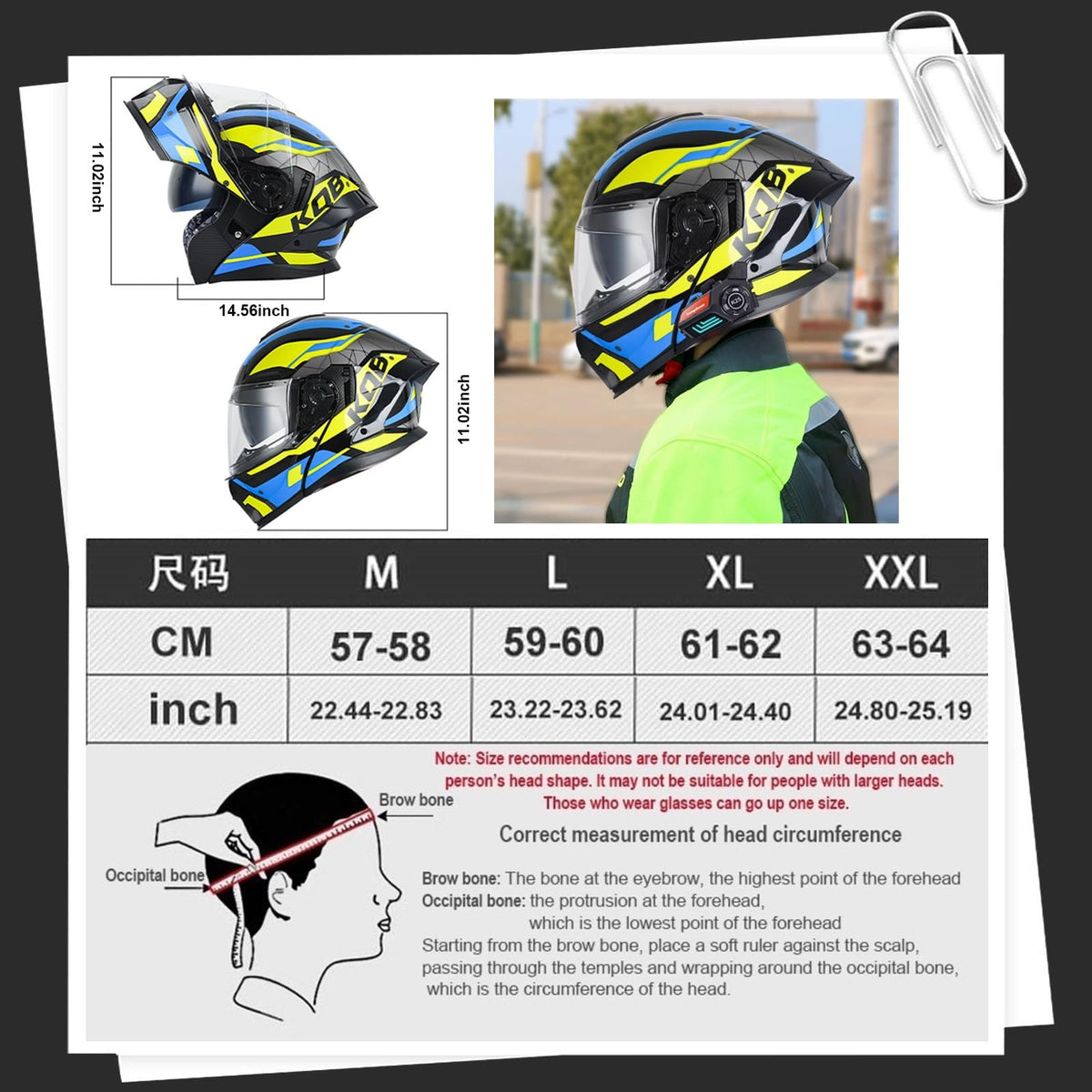 Bluetooth Modular Motorcycle Helmet with Dual Visor Full Face Flip Up DOT Approved Q7855