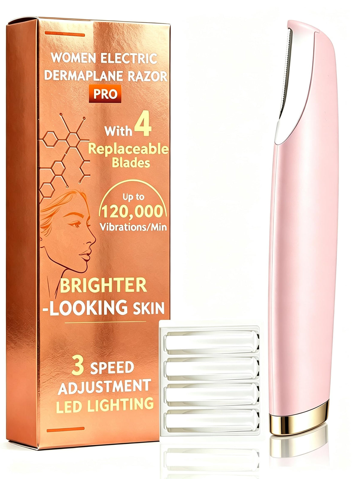 Pink Dermaplane Razor with LED Light and 4 Replacement Blades R59902