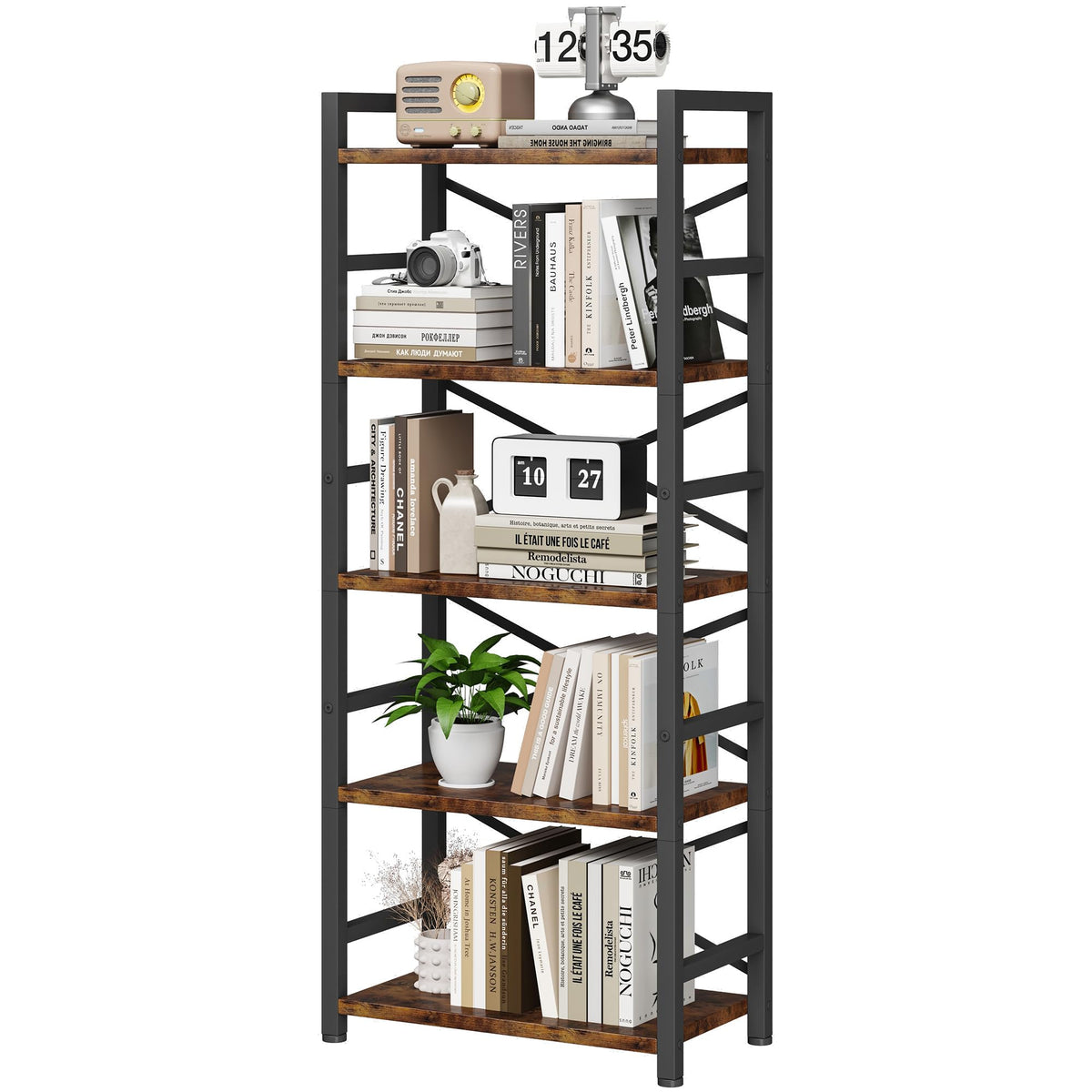5 Tier Wood and Metal Bookshelf N268299