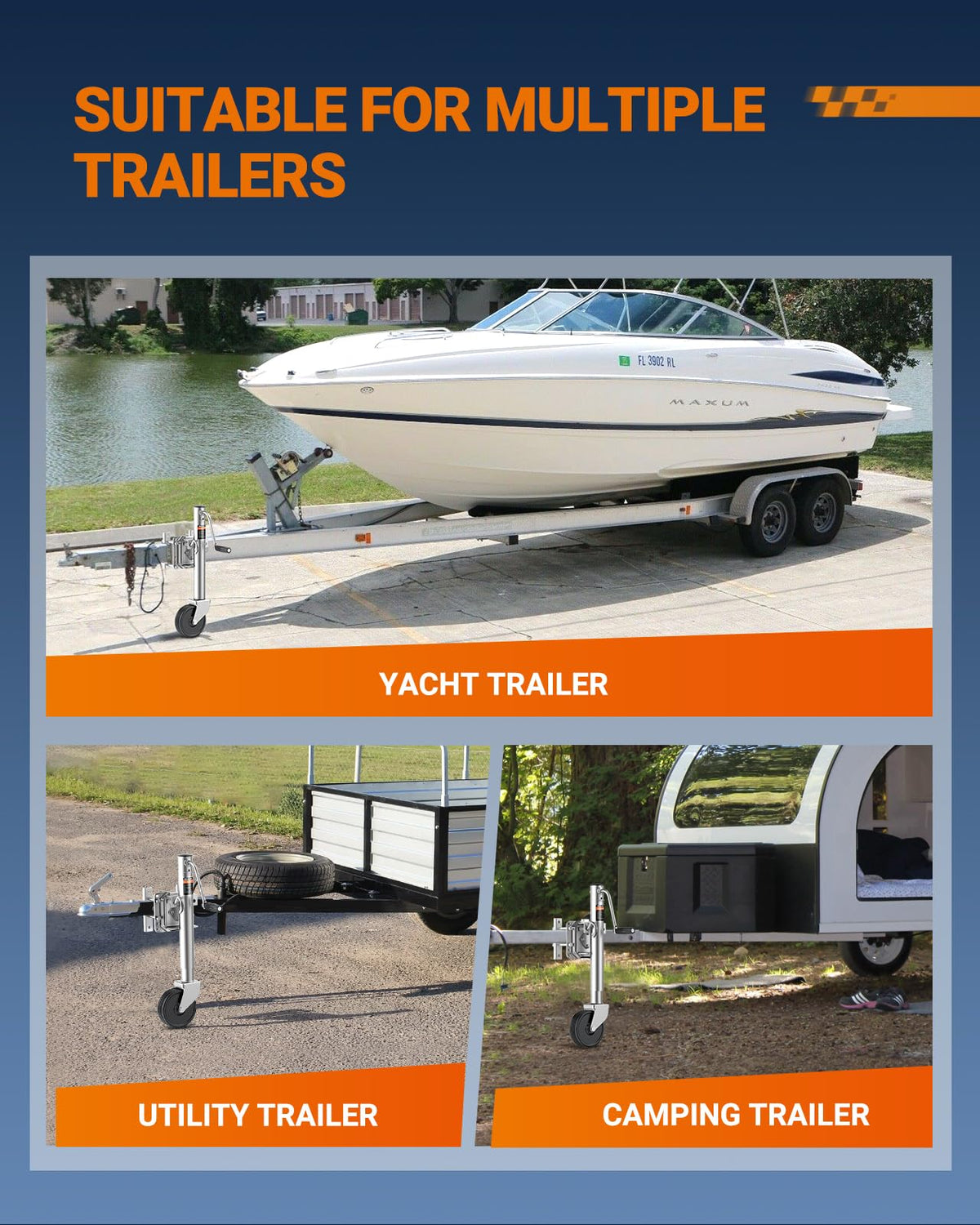 1200 lbs Galvanized Steel Trailer Jack with Wheel H61195