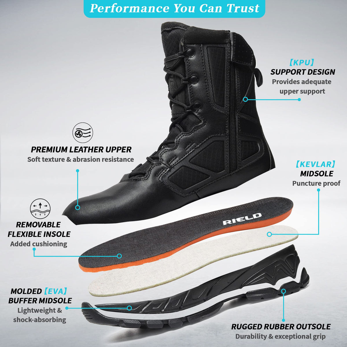 Lightweight Side Zipper Tactical Work Boots M974458
