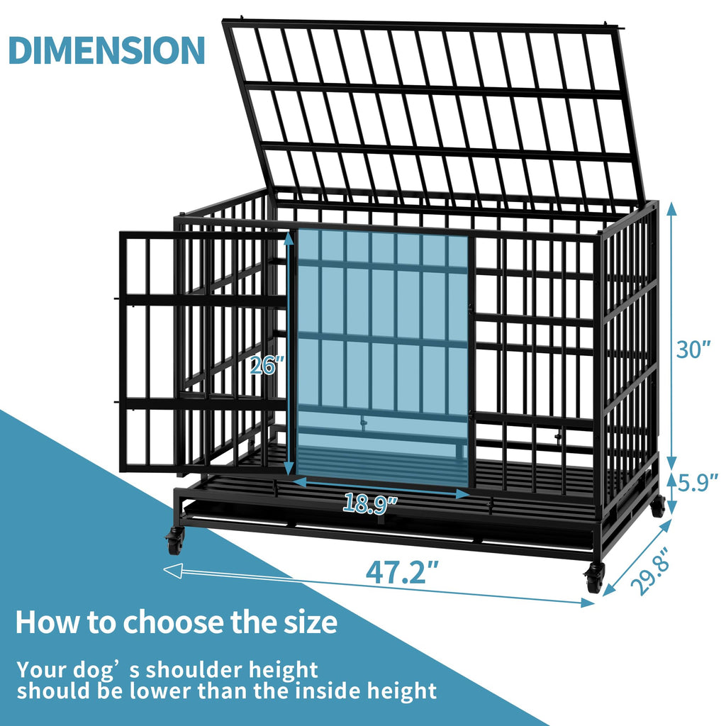 48 Inch Heavy Duty Collapsible Metal Dog Crate with Wheels T246507