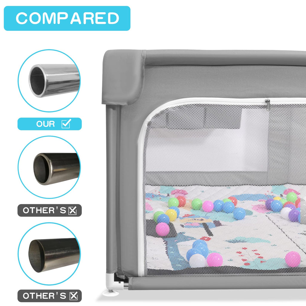 75" x 59" Grey Baby Playpen with Mat Q210027