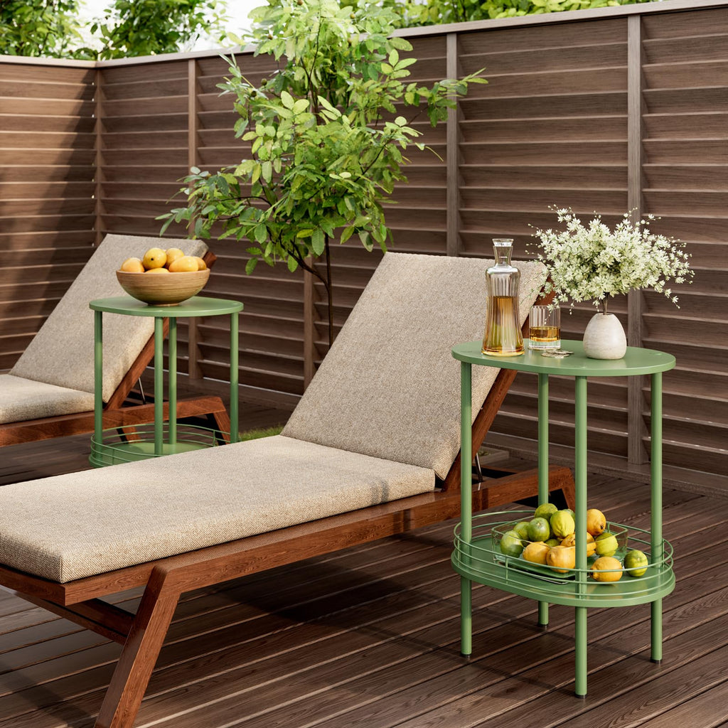 Oval Side Table with Storage, 2-Tier Green End Table K968719