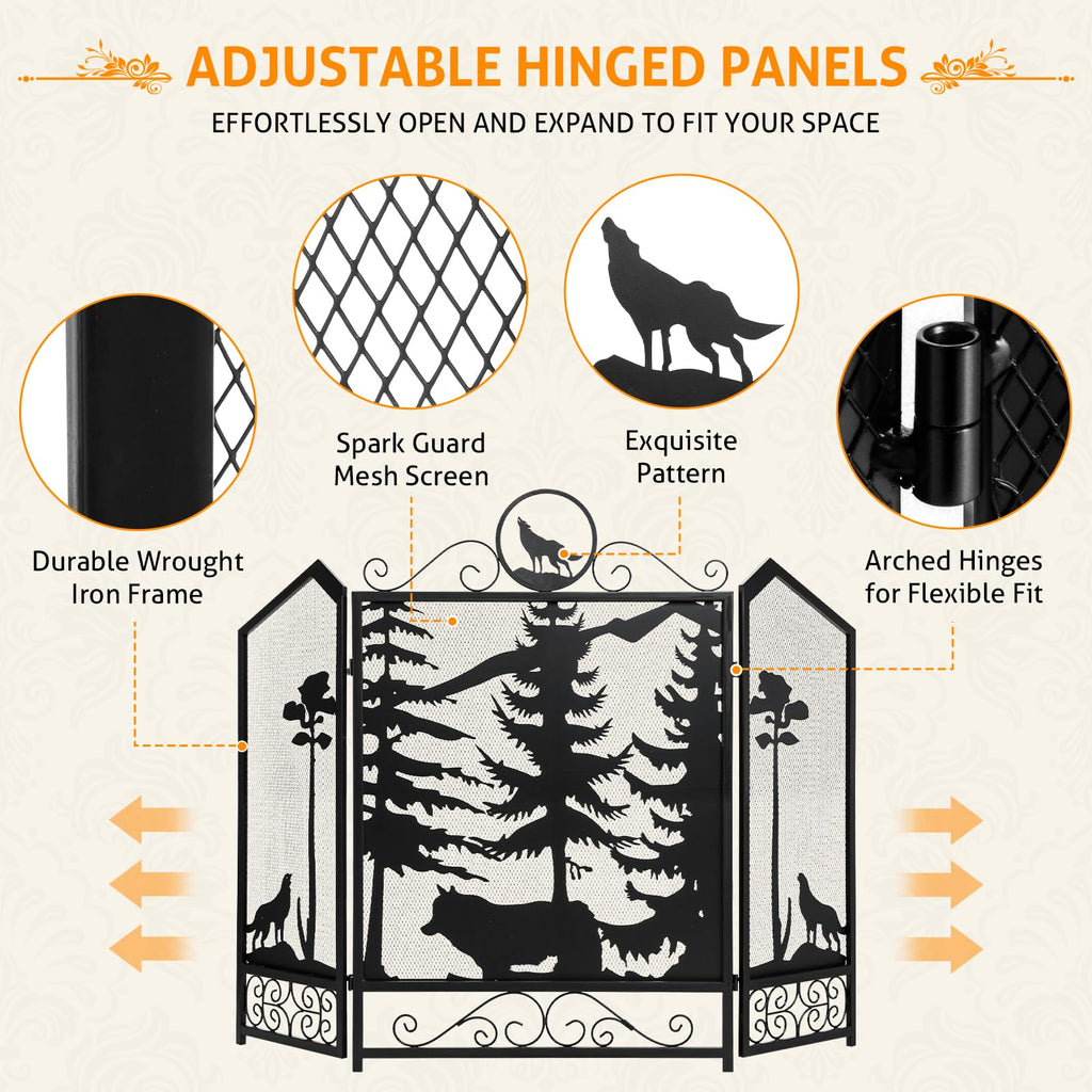 Black 3 Panel Fireplace Screen Q513