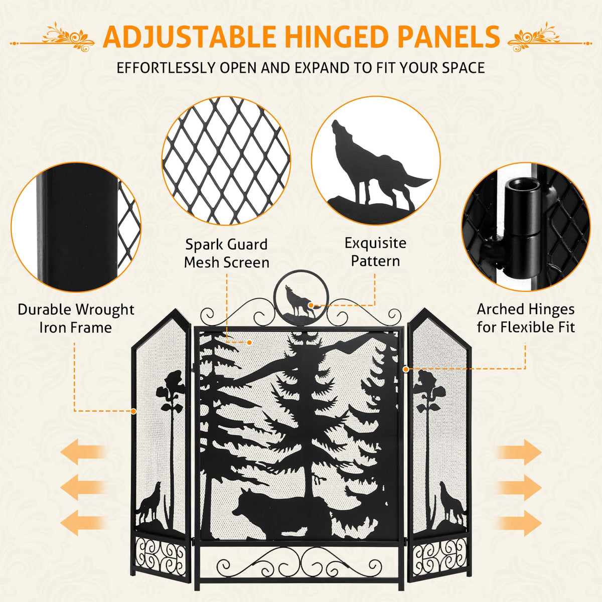 Black 3 Panel Fireplace Screen Q513