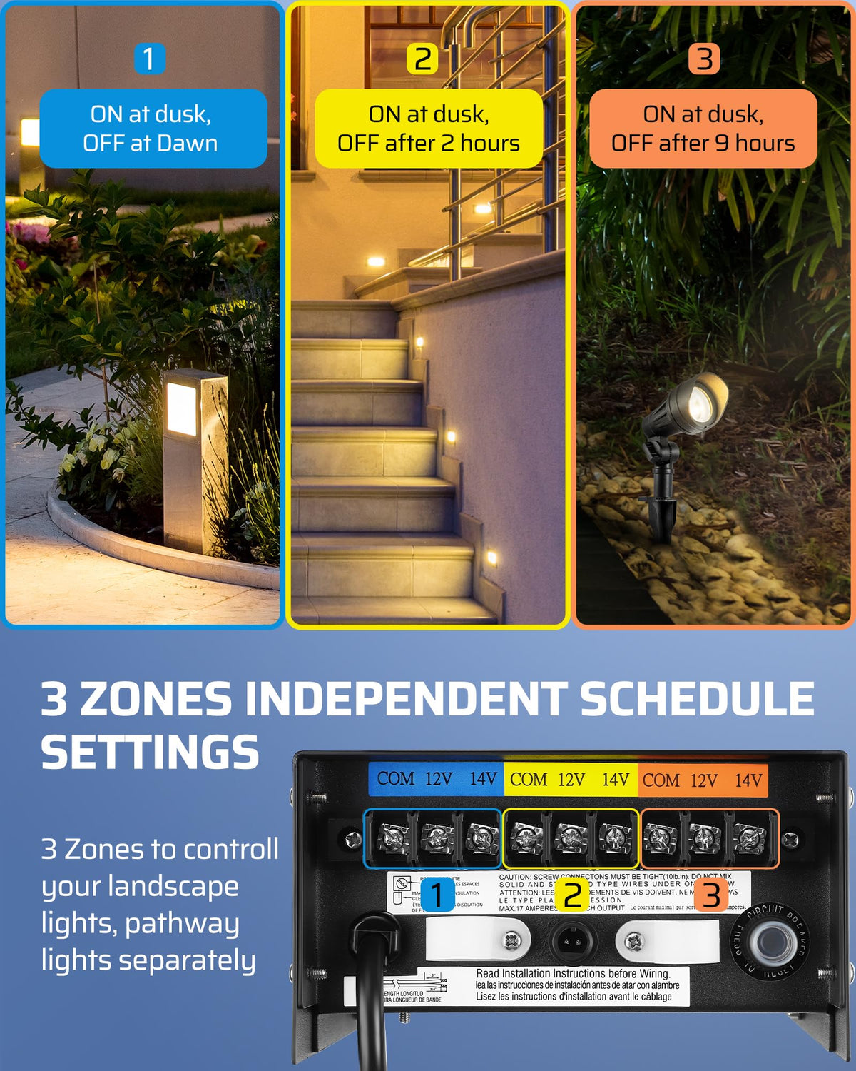 200W Low Voltage Landscape Transformer with Timer and Photocell Sensor M519