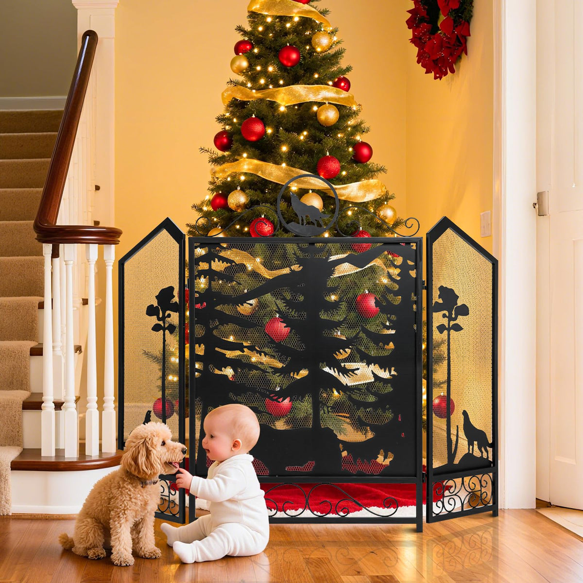 Black 3 Panel Fireplace Screen Q513