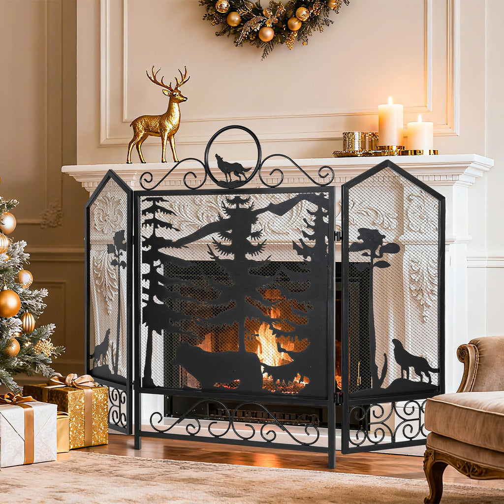 Black 3 Panel Fireplace Screen Q513