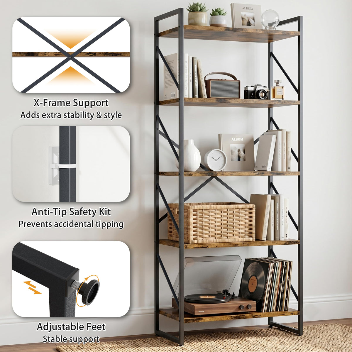 5 Tier Metal Bookshelf O995167