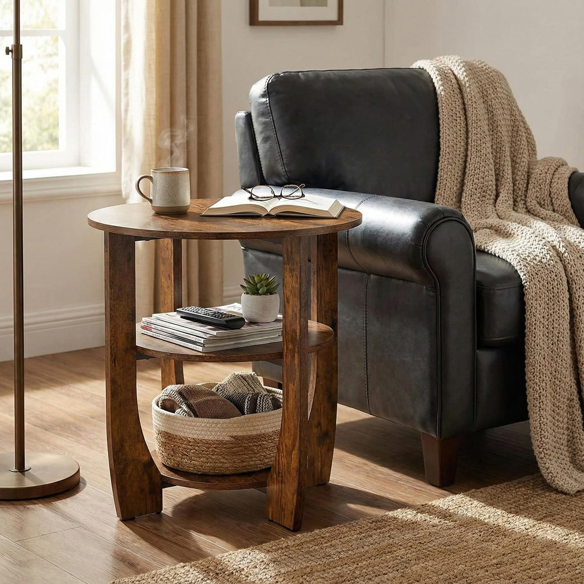 Rustic Brown 19.7 inch Round Side Table T5500
