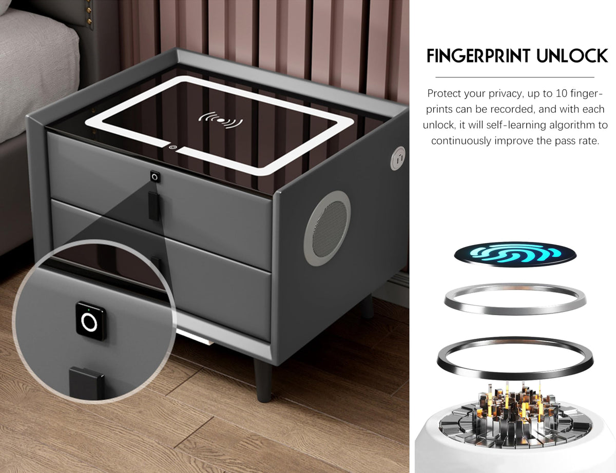 Orange 3 Drawer Smart Nightstand with Wireless Charging W153