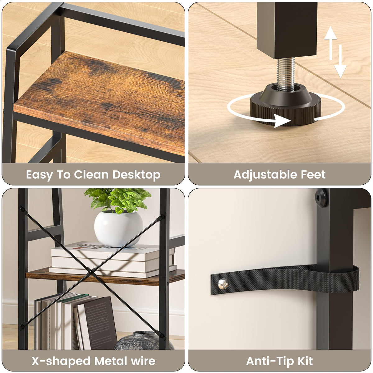 4-Tier Industrial Bookshelf with Steel Frame B911309