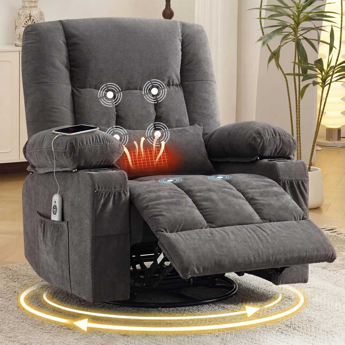Swivel Rocker Recliner Chair with Massage and Heat K315403