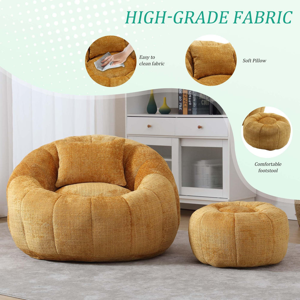 Yellow Memory Foam Bean Bag Chair with Ottoman O812