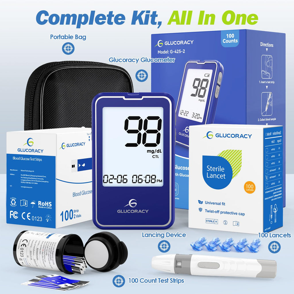 Blood Glucose Monitor Kit with 100 Test Strips D7600