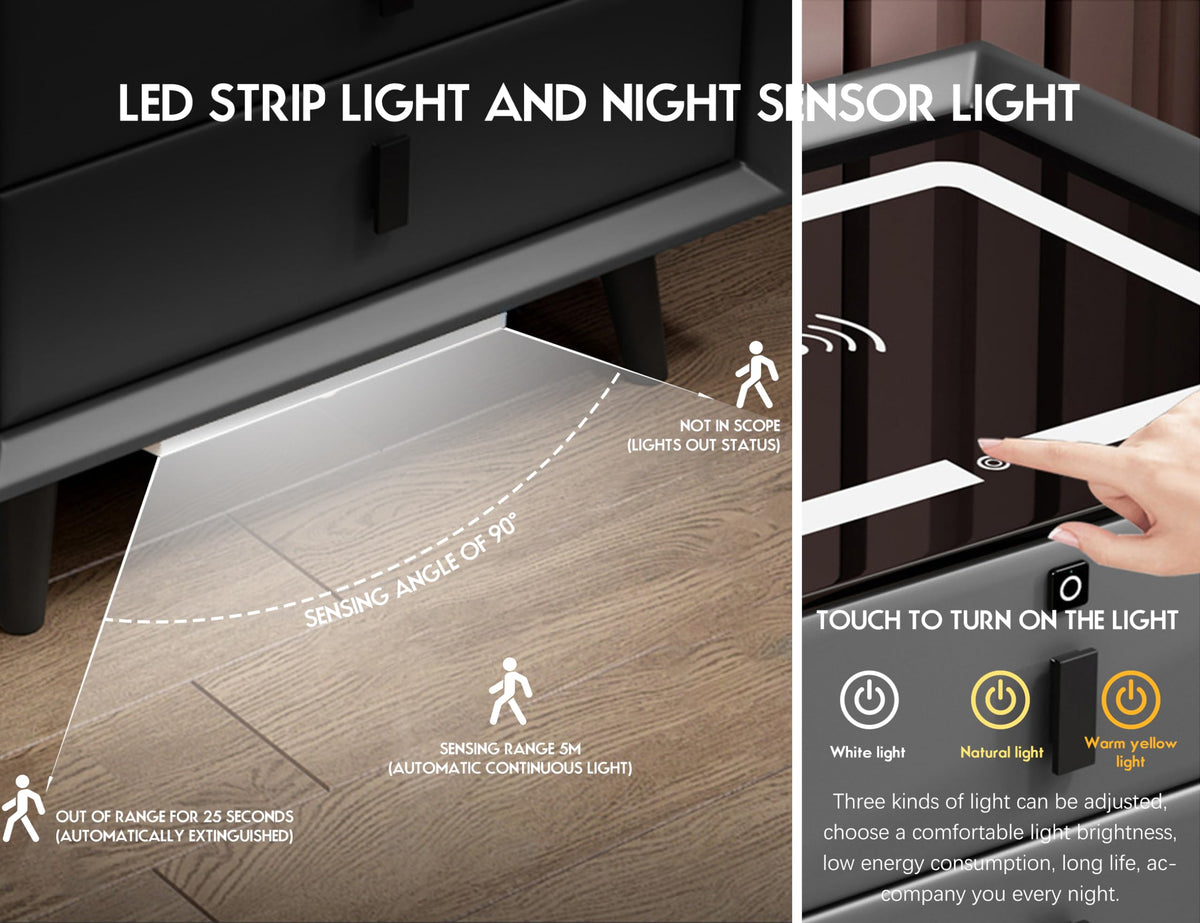 Orange 3 Drawer Smart Nightstand with Wireless Charging W153
