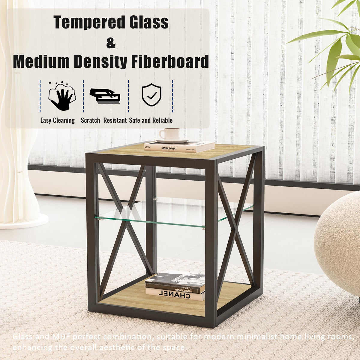 End Table Set of 2 with 3-Tier Storage Shelf F97286