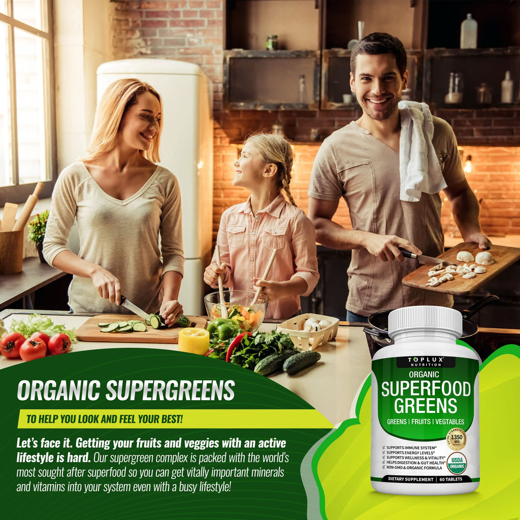 Organic Super Greens Capsules Superfood Supplement 60 Tablets O613517