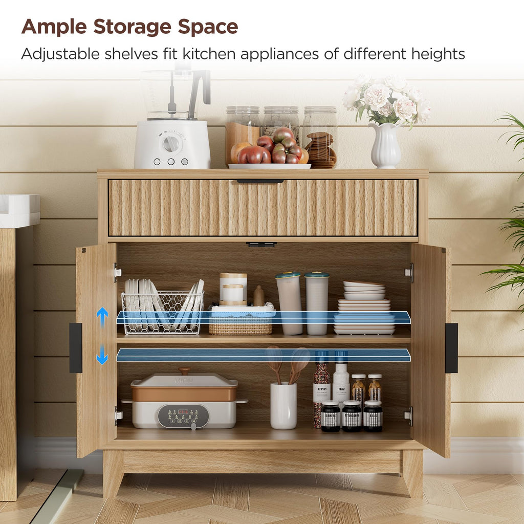 32" Fluted Oak Sideboard Buffet Cabinet with Storage I74884