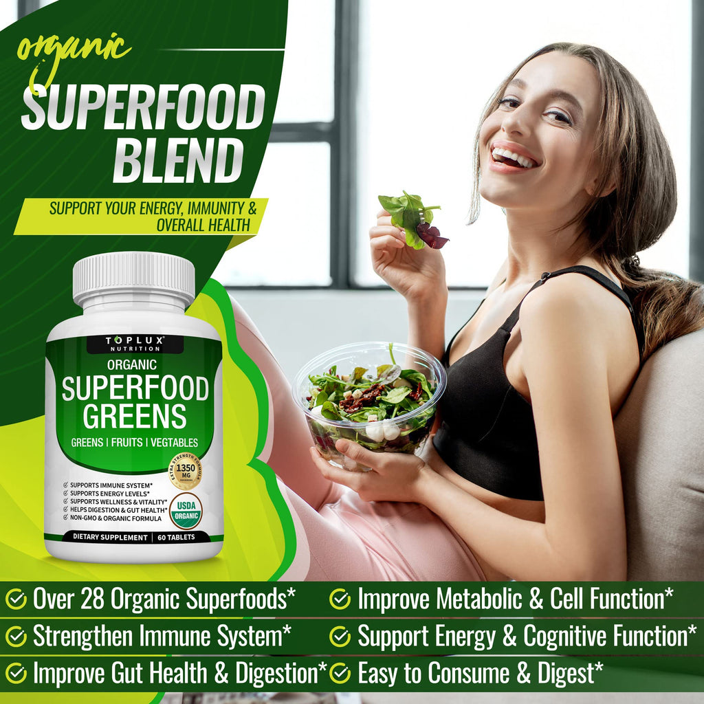 Organic Super Greens Capsules Superfood Supplement 60 Tablets O613517