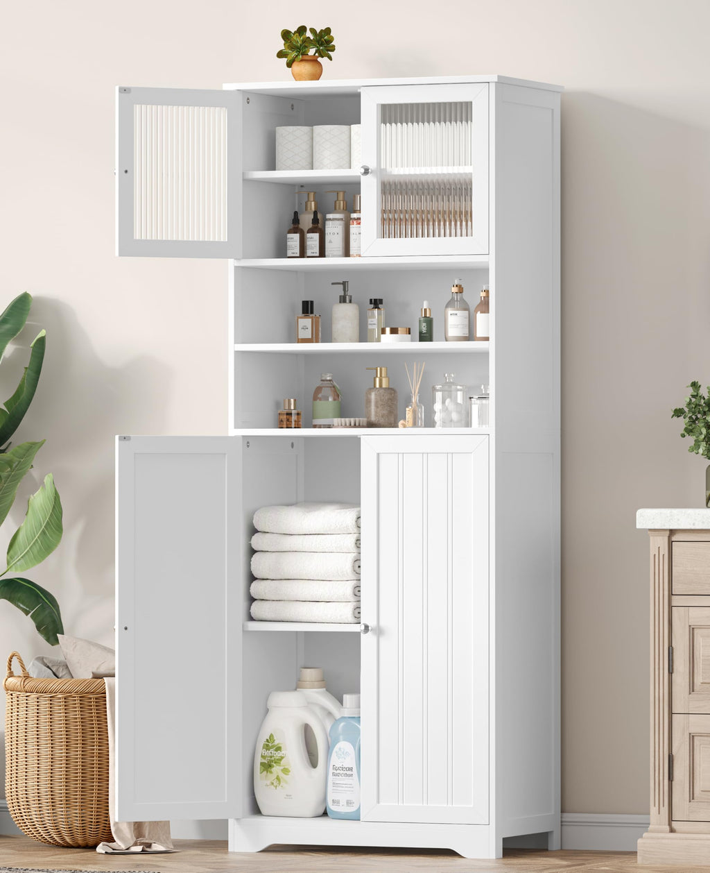 66.9" H Tall White Bathroom Storage Cabinet H891