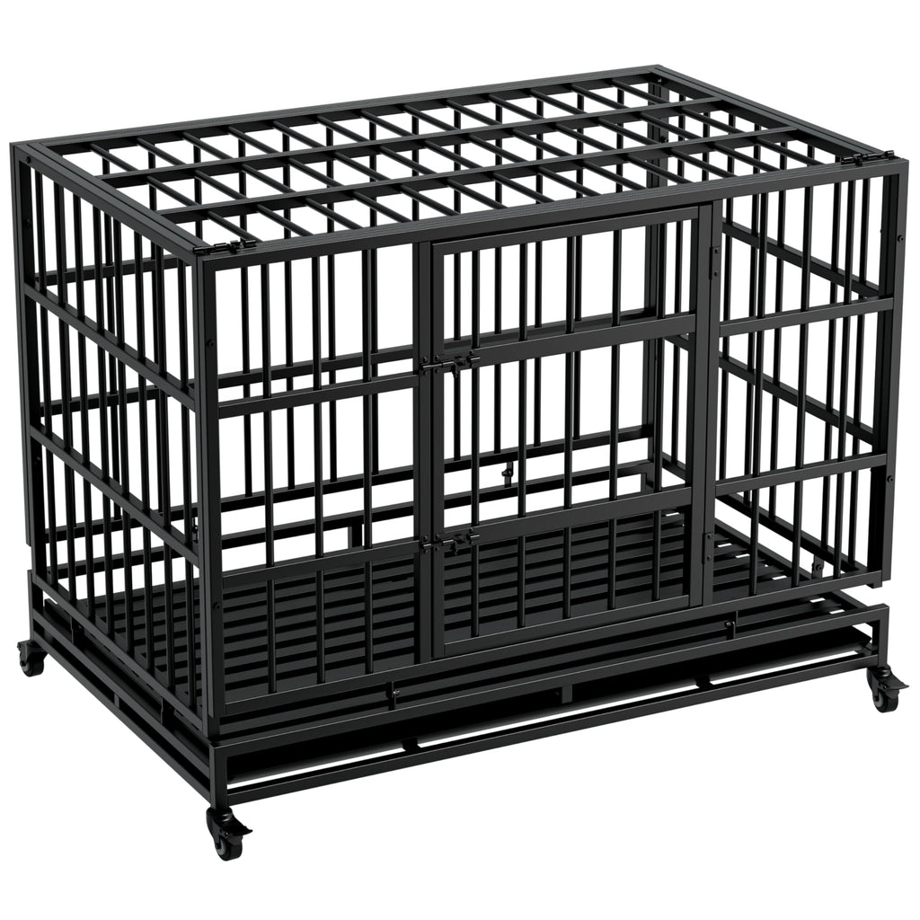 48 Inch Heavy Duty Collapsible Metal Dog Crate with Wheels T246507