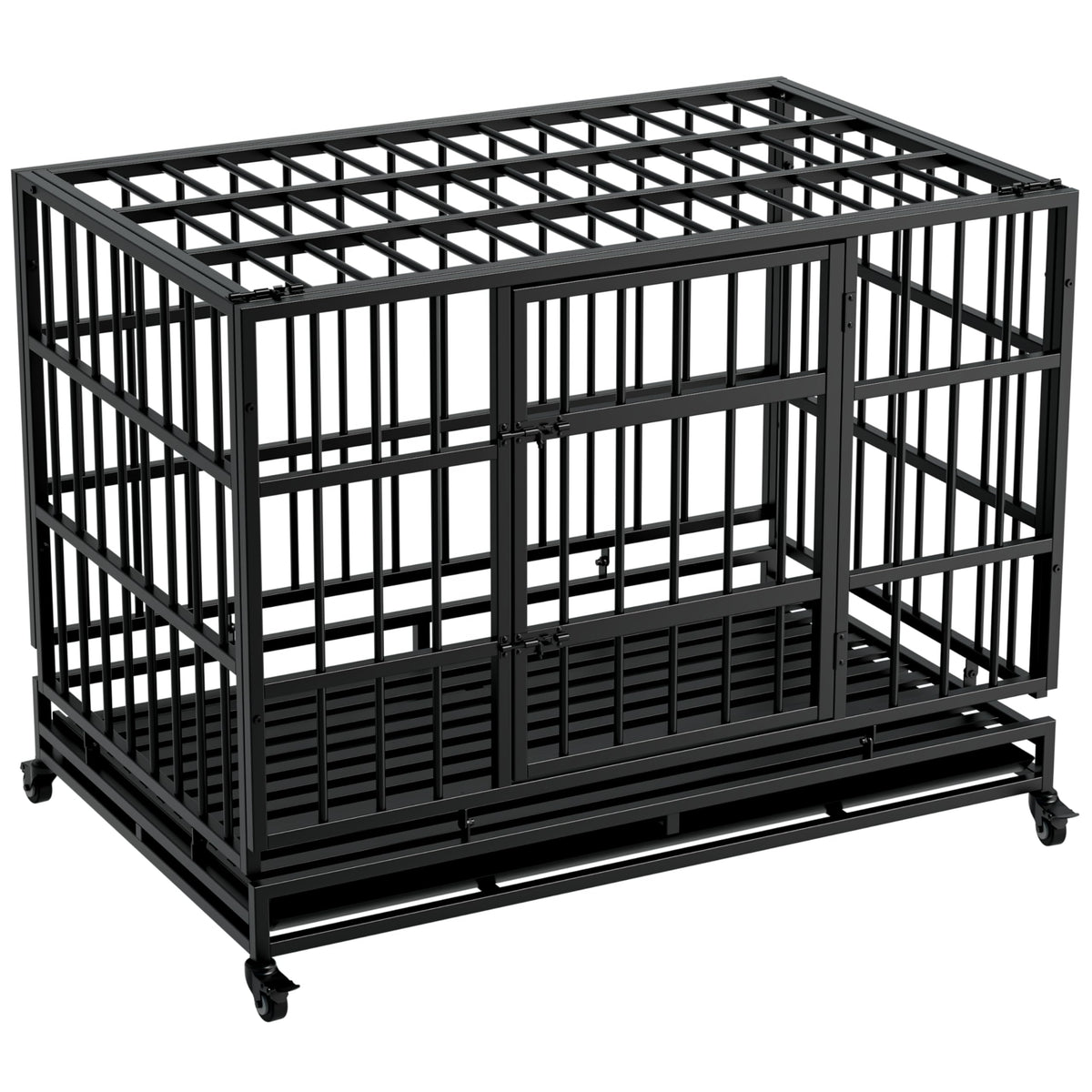 48 Inch Heavy Duty Collapsible Metal Dog Crate with Wheels T246507