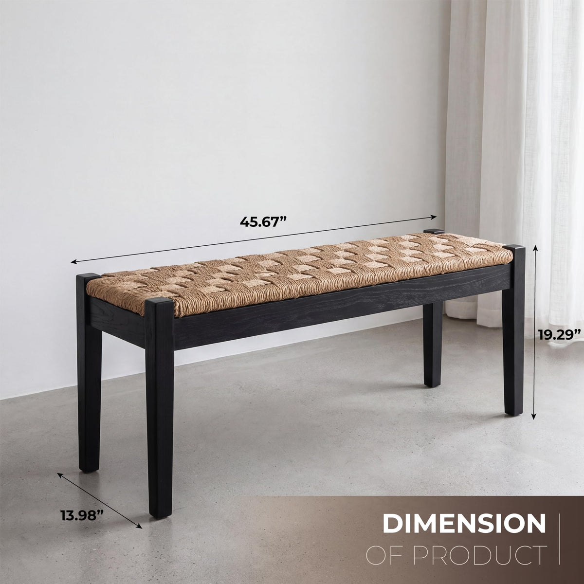 46-Inch Acacia Wood Entryway Bench with Woven Seagrass Seat V319710