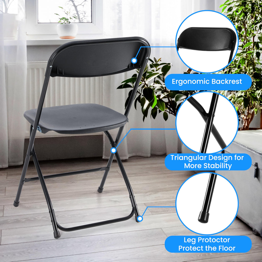 10 Pcs Black Plastic Folding Chair with Metal Frame R968