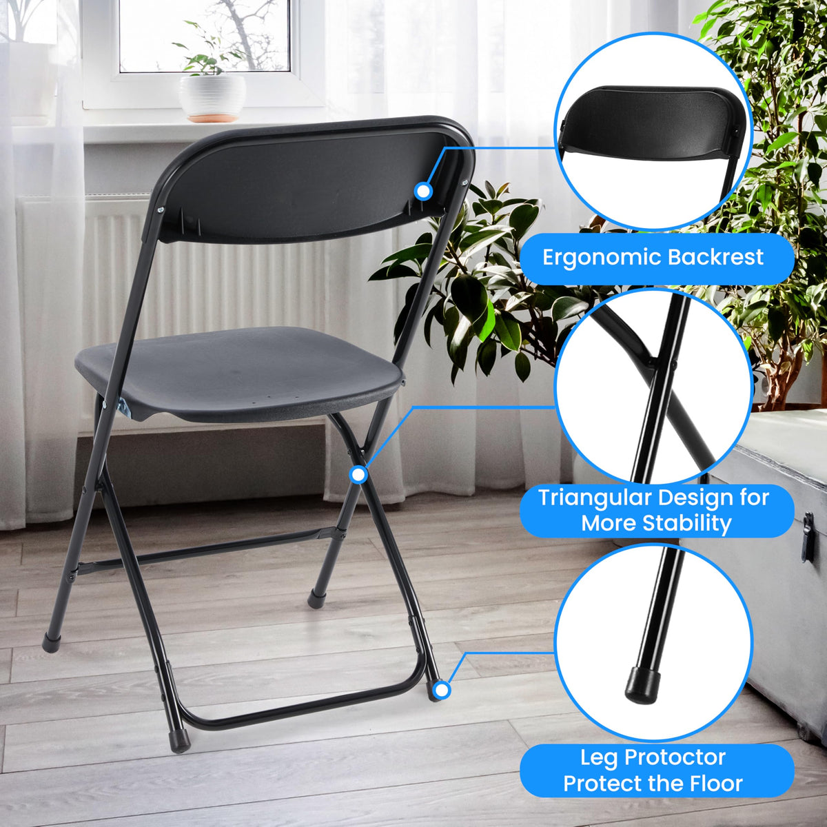10 Pcs Black Plastic Folding Chair with Metal Frame R968